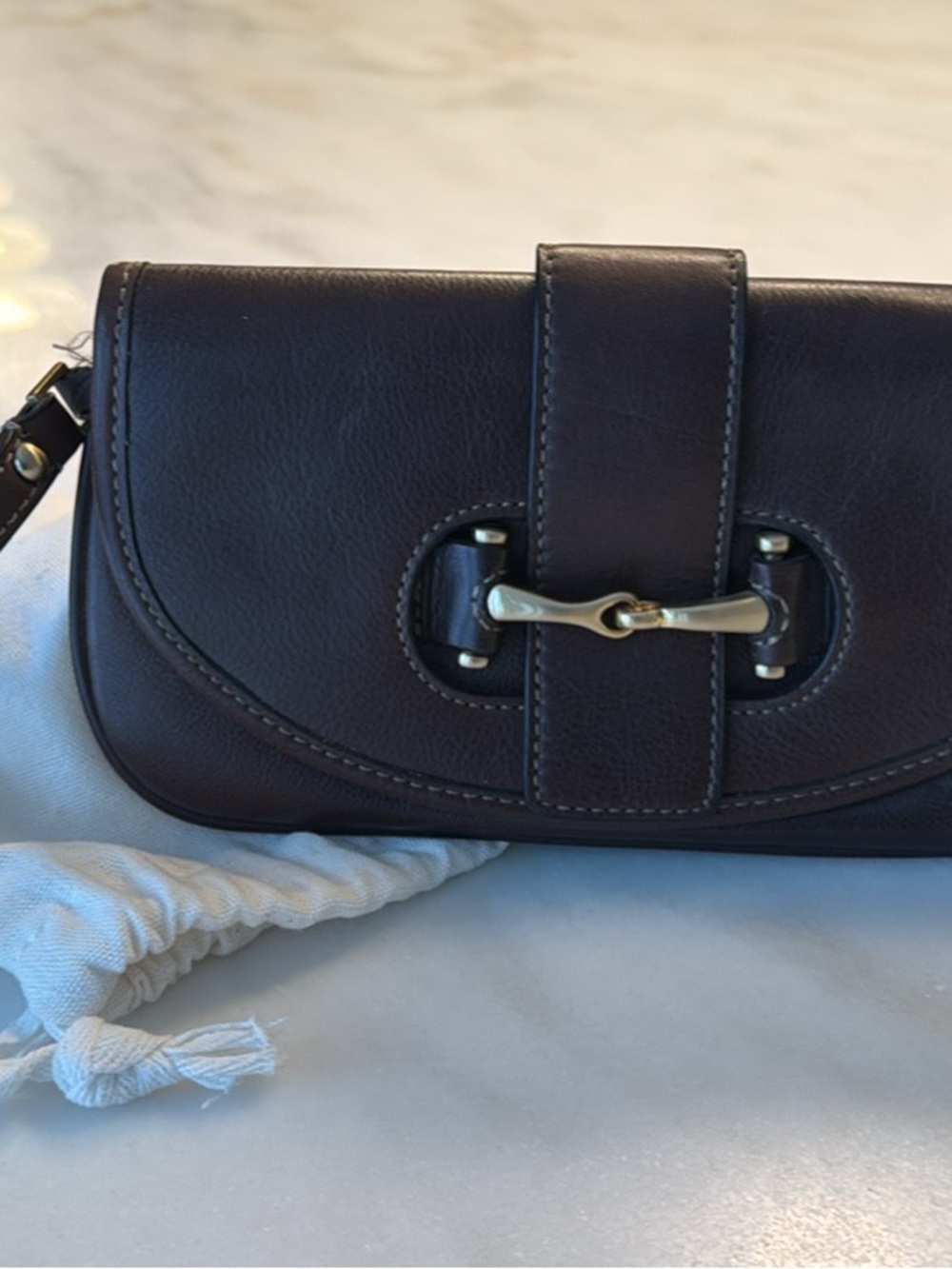 Women’s Dark Brown Leather Crossbody Clutch with Gold Accent